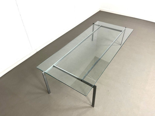 Mesa de centro de acero cepillado y cristal, Alemania, años 60.
