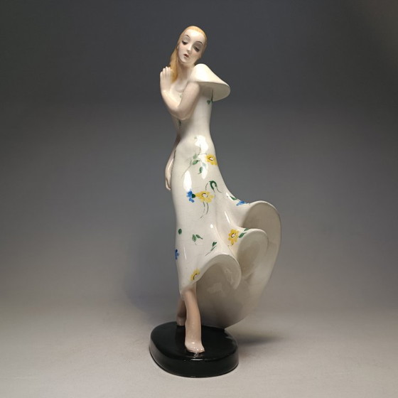 Goldscheider - Claire Weiss - Skulptur, Art Deco Dame im langen Kleid - 28,5 cm - Porzellan (photo 3 of 35)