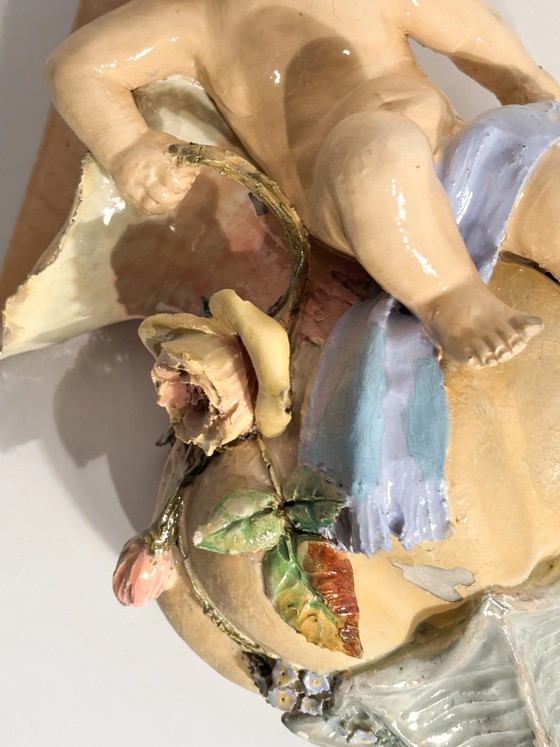 Keramik-Wandregal aus dem 19. Jahrhundert mit Putto und Muschel – Dekorative Objekte, Ceramic (photo 6 of 17)