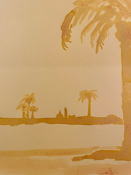 Image 1 of Dipinto ad acquerello di un paesaggio egiziano, "Alba sul Nilo"