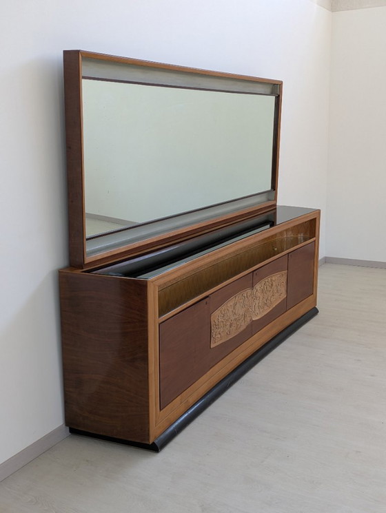 Image 1 of Dassi - Vittorio Dassi - Sideboard with mirror - Crystal, Wood, Brass - Sideboard with mirror