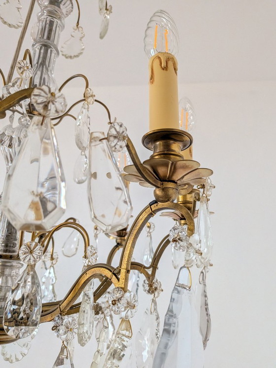 Elegante kristallen kroonluchter met 8 lampen (circa 1920) – Crystal, Glass (photo 5 of 6)