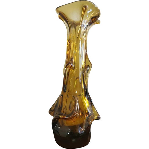 Vase vintage en verre structuré pour La Verrerie de Zabkowice Steelworks, Pologne 1970