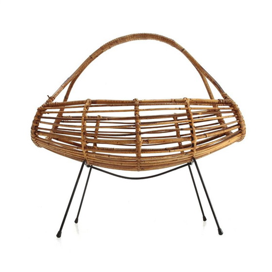 Image 1 of Vintage magazine rack in rattan, Italy 1950