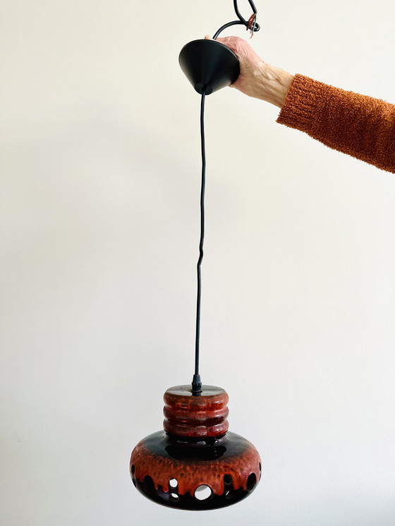 Image 1 of Vintage Herda Lava Pendant Lamp — Ceramic in Brown & Red | Space Age | Mid-Century Modern