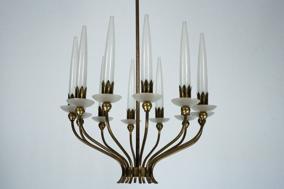 Image 1 of Rare lustre à 12 lumières d'Angelo Lelii pour Arredoluce, Italie 1953