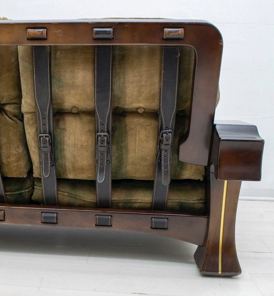 Image 1 of Sofá italiano Mid-Century Mid-Century de ante y madera "Ussaro", años 70