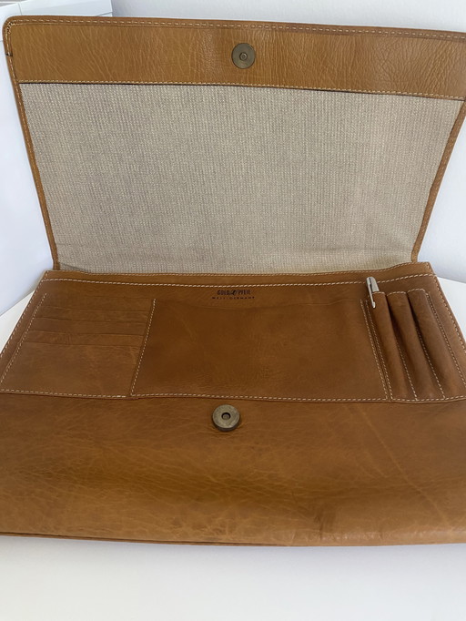 Gold pfeil Leather Laptop Bag With Compartments For Pens And Cards