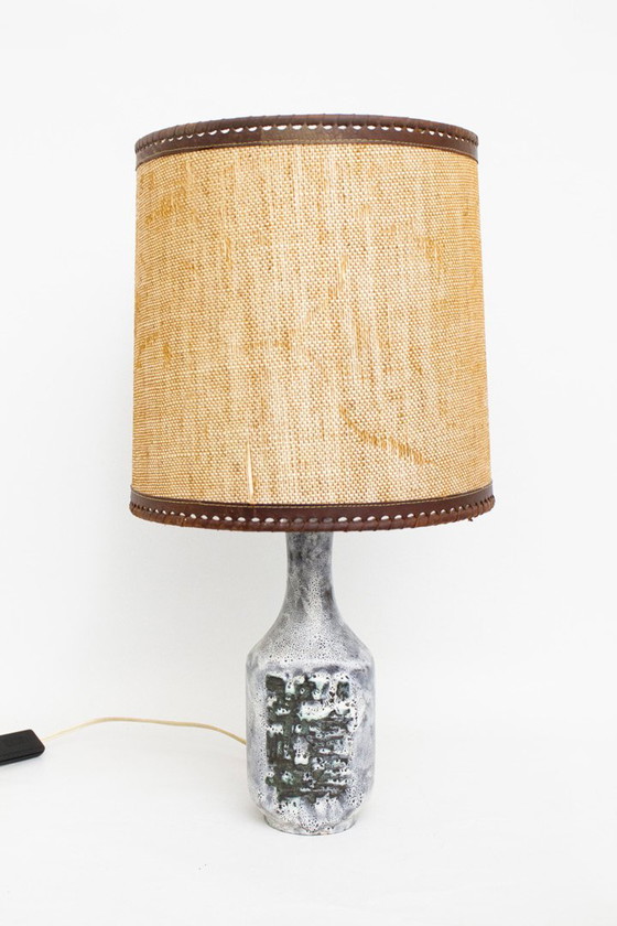 Image 1 of Lampe de table en céramique Walter Gerhards avec abat-jour vintage brun