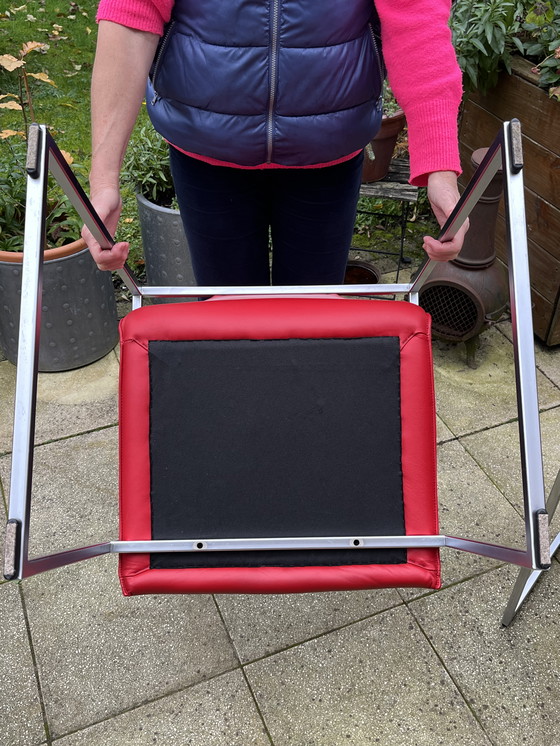 Image 1 of 4x Arco Frame Xl Red Leather Designer Chairs