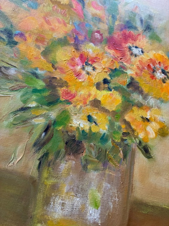 Image 1 of Tableau ancien huile sur toile bouquet de fleurs