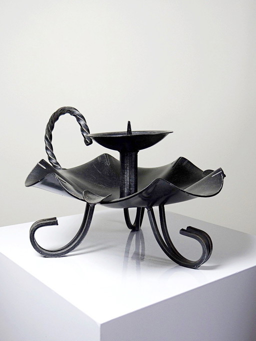 Large ashtray candlestick wrought iron Brutalist style modern