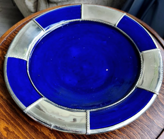 Antiker marokkanischer Wandteller mit massivem Silberrand – Wanddekoration, Ceramic, Silver (photo 4 of 12)