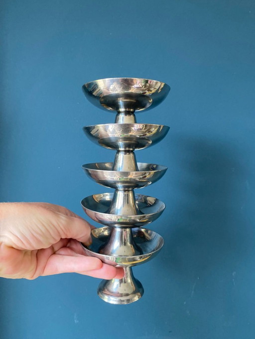 Set of 5 vintage stainless steel dessert coupes