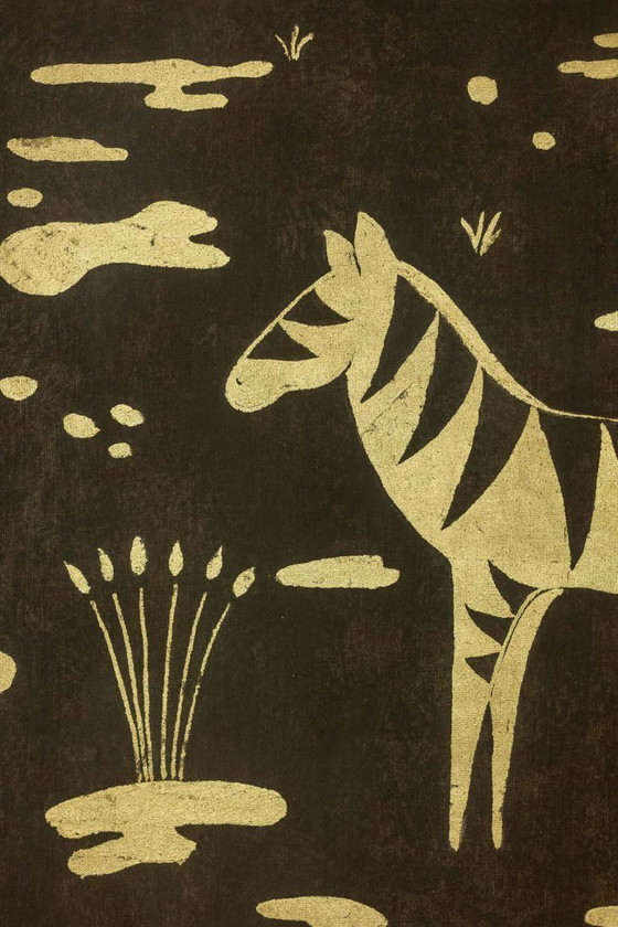 Image 1 of Painted canvas decorated with zebras. Contemporary artist's work