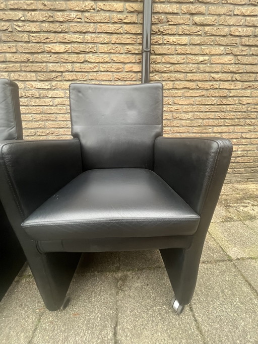 Mobitec Eetkamerstoelen in Zwart Leer, 4 Stuks