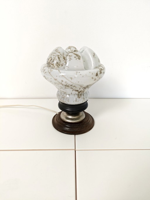 Vintage Bubble Glass Table Lamp / Mid Century Modern Nightstand Lamp / Retro Bedside Light 1960s 1970s / Opaline Glass Shade 