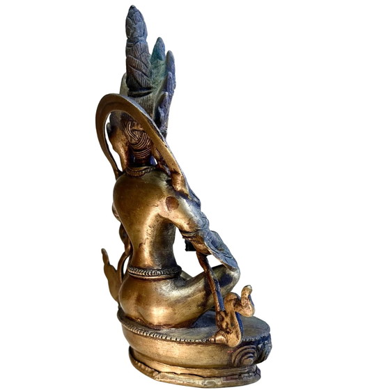 Saraswati tibetana antigua – Principios del siglo XX (aprox. 1920) – Bronce macizo dorado – 20,7 cm / 1,8 kg (photo 4 of 10)