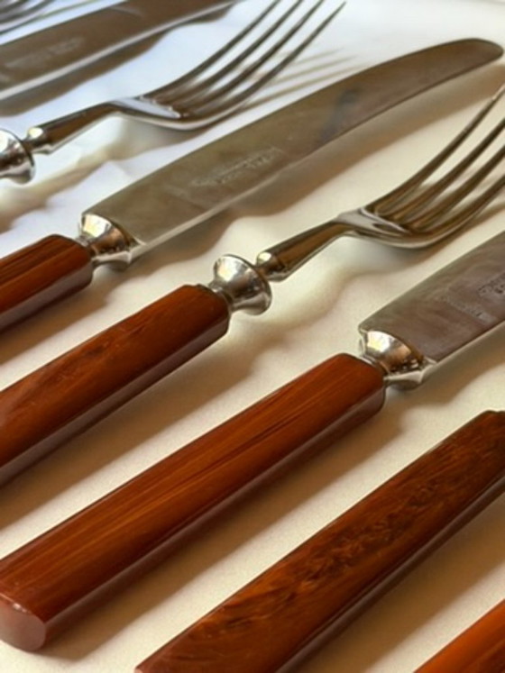 Vintage Carl Voos Solingen German Flatware Set - 12 Piece MCM Knife And Fork Set - Rostfrei Stainless Steel (photo 29 of 32)