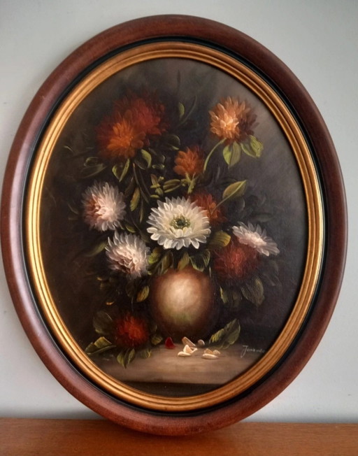 Nature Morte aux Chrysanthèmes – Huile en Impasto signé Jonathan