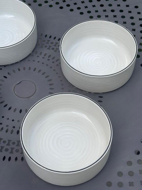 Image 1 of x4 Ciotole Vintage Franco Pozzi - Ceramica bianca con finiture nere