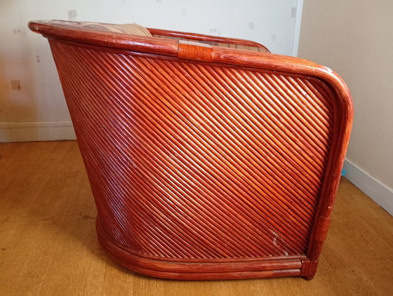 1980s Red Rattan and Bamboo Armchair – Maugrion, Couches (photo 3 of 5)