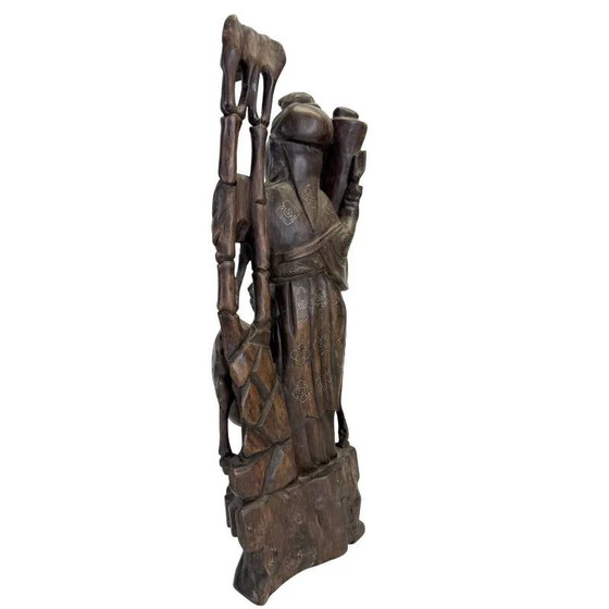 Estatua china antigua "Magu" con incrustaciones de plata - Madera dura - Siglo XIX (43 cm) – Esculturas (photo 7 of 15)