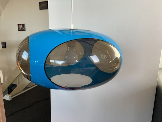 Space Age Lamp Massive Bug Eye, UFO Pendant Lamp Blue, Vintage, Retro, Plastic (photo 4 of 10)