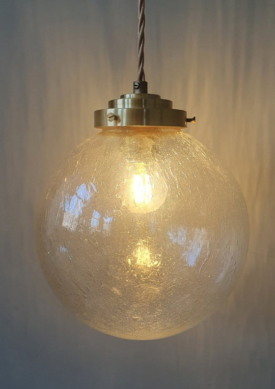 Vintage Pendant Lamp - Globe Lamp - Textured / Bubble Glass. – Metal (photo 4 of 20)
