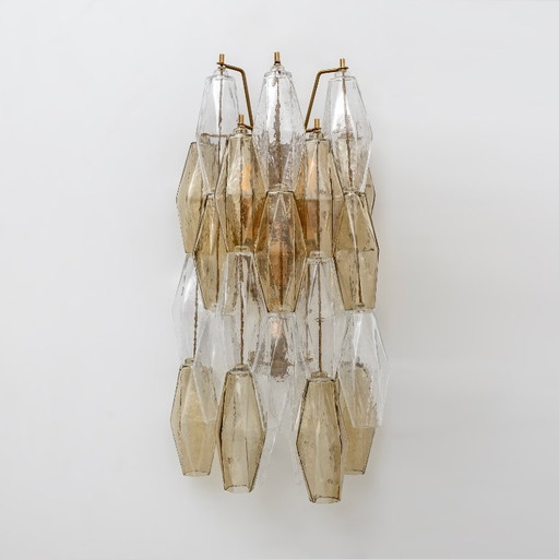 Paar italienische Murano-Glas-Wandleuchten aus der Mitte des 20. Jahrhunderts (Poliedri) in Bernstein und Klar