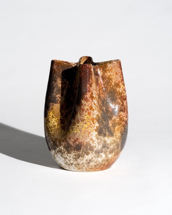 Image 1 of Richard Uhlemeyer Sculptural Studio Ceramic Vase – Rare Organic Form with Crystalline Metallic Glaze, Germany, 1970s