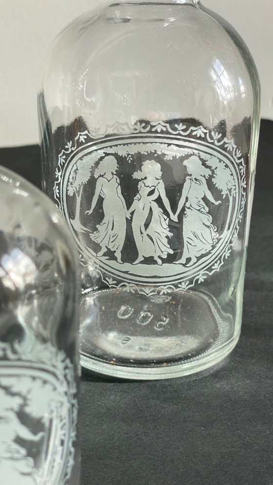 Image 1 of Vintage Engraved Glass and Wood Bottles