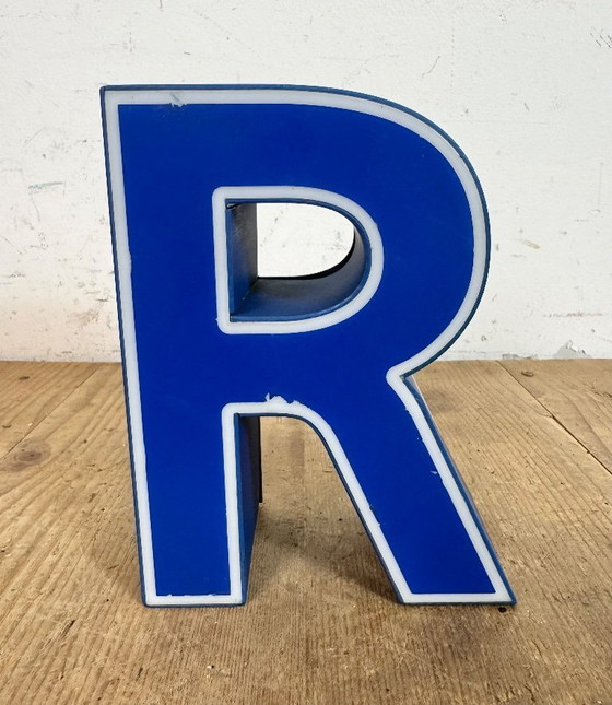 Image 1 of Vintage Blue Plastic Illuminated Letter R, 1970s