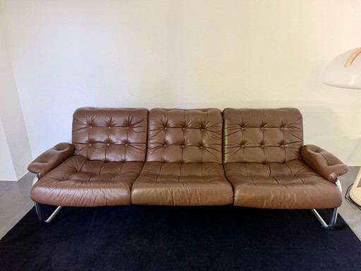 Ikea Borkum 3-zits fauteuil, origineel vintage uit de jaren 70, leer en chroom.