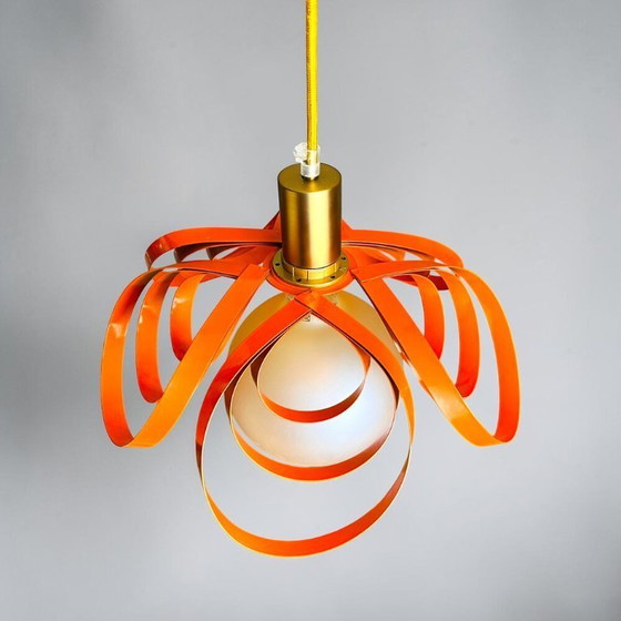 Image 1 of French Modern Orange Metal Ribbon Hanging Lamp, 2000s