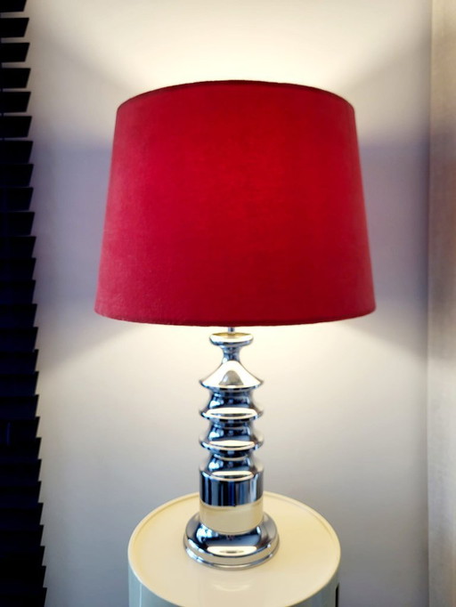 Vintage tafellamp Star-Leuchten Keulen (West-Duitsland) chroom & fluveelrode kap