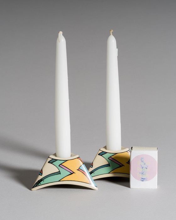 Image 1 of Dorothy Hafner for Rosenthal, “Flash” Vase Duo with Matching Candleholder Pair, Germany, 1980s