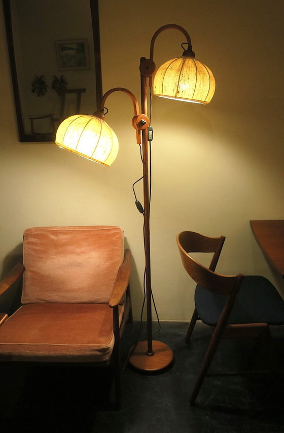 Image 1 of Lámpara de pie doble multiajustable de teca Domus, Dinamarca Años 70