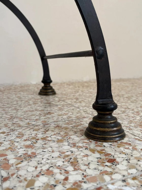 X-shaped seat in wrought iron, brass, and leather, 1920s-1930s, Stools (photo 5 of 11)