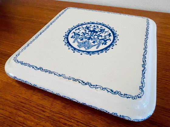 Image 1 of Plat à pâtisserie et pelles à gâteaux vintage en porcelaine de Gien, ensemble de 3