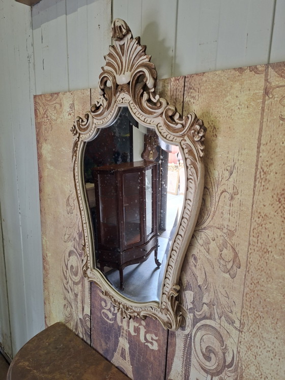 Image 1 of Antieke barok wandconsole, sidetable. haltafel met spiegel afm: 87x34m en 76cm hoog.

afm. spiegel 55x95cm 