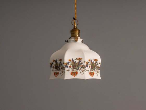 Image 1 of Paralume in vetro a sospensione, vintage (dipinto a mano)