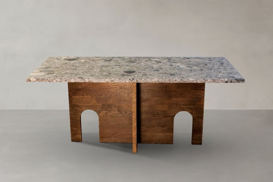 Image 1 of Salontafel Recta Breccia Alba, gemaakt van natuursteen en massief eikenhout.