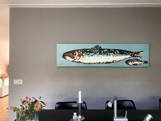 Painting of mother and child fish – Paintings & Drawings, Canvas, Aluminium (photo 3 of 5)