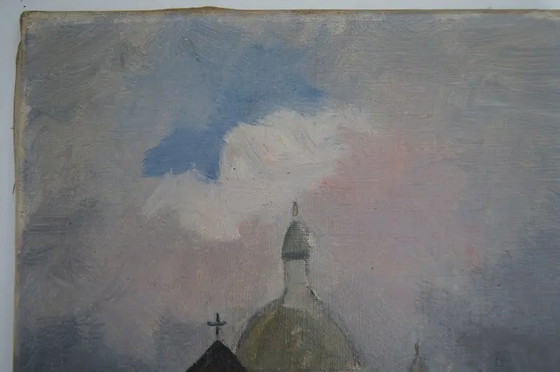 Mitte 20. Jahrhundert "Die Kirche" Impressionistisches Landschaftsölgemälde von Antoine Burger (photo 6 of 11)