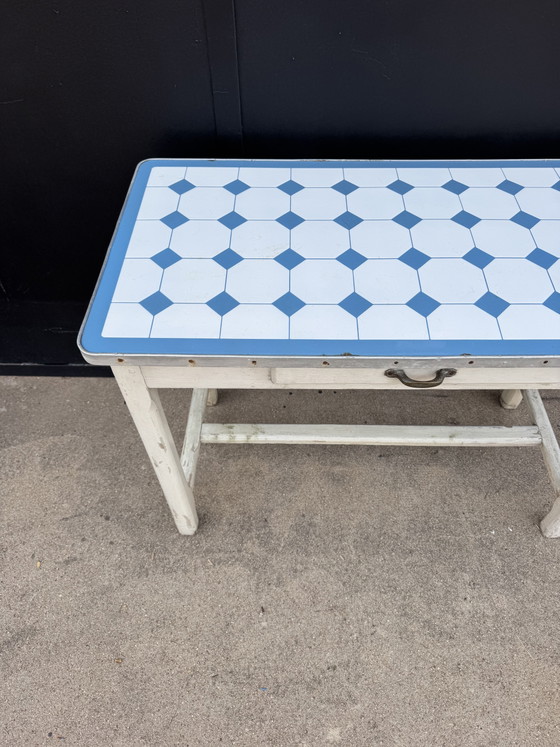50s Enamelled Sheet Metal Wood Kitchen Table – Side tables, Vintage (photo 14 of 15)