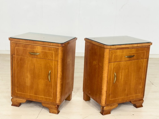 Image 1 of 2x Zeer mooie vintage nachtkastjes / bijzettafels / nachtkastjes in mid-century stijl