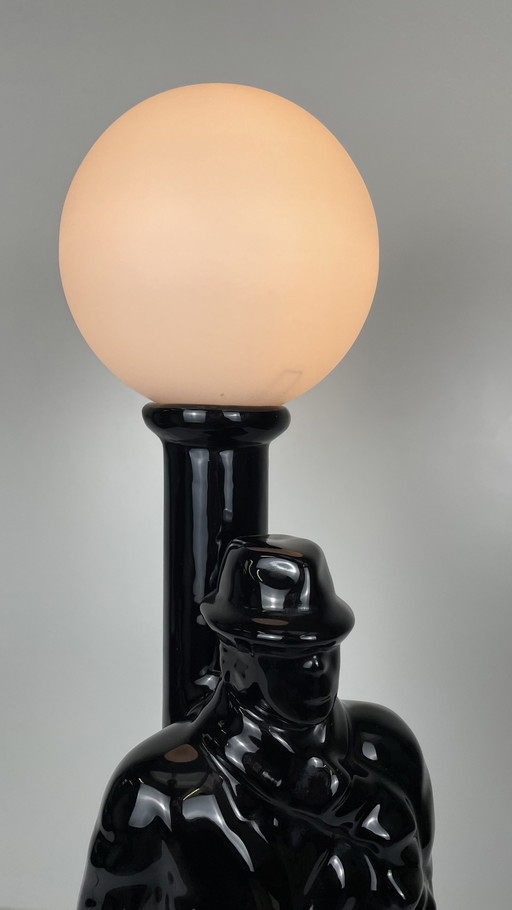 Vintage Eighties Black Ceramic Ball Lamp