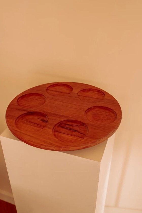 Image 1 of Vintage teak "Lazy Susan" rotating drinks tray