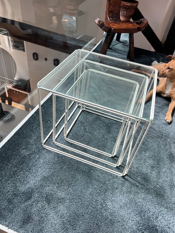 Image 1 of 3 nesting tables by Max Sauze for Isocèle – 1970s – white metal & glass
